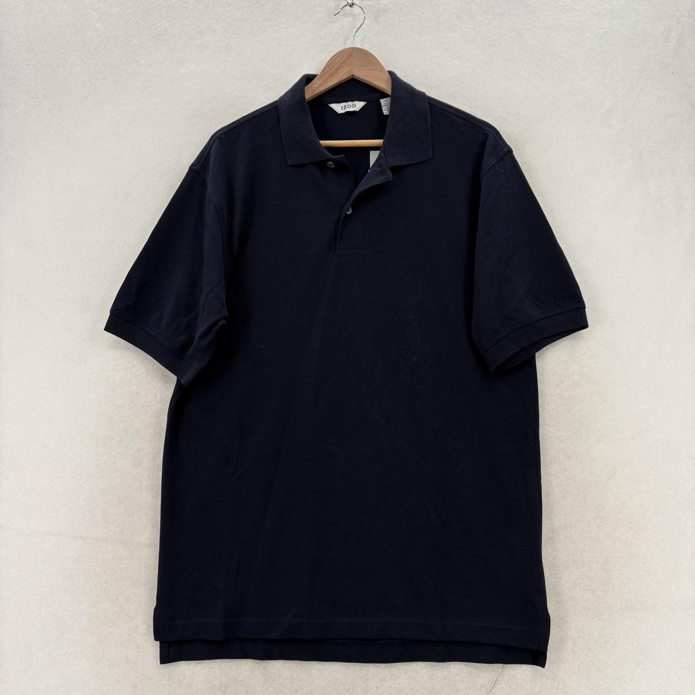 IZOD USA Pima Polo Shirt Mens Medium Blue Solid Pima Cotton Knit Casual Golf